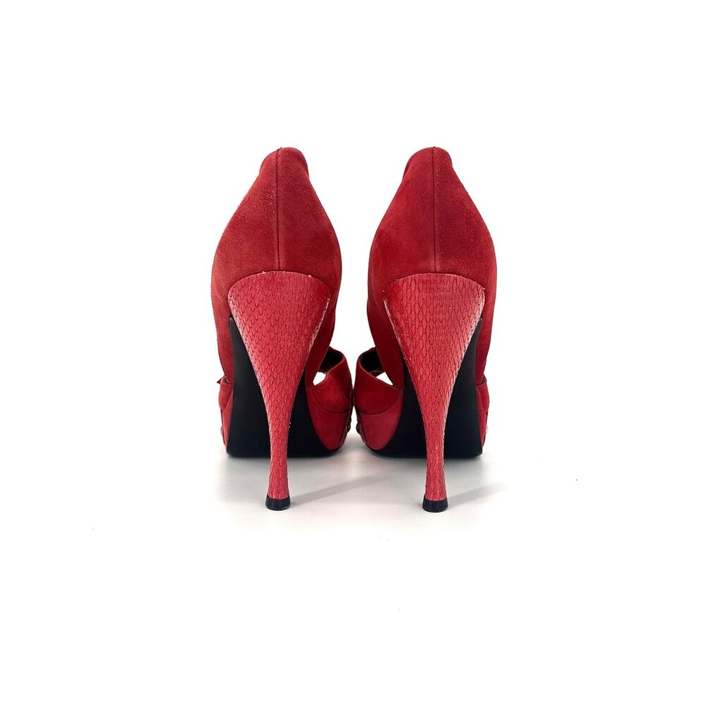Dior John Galliano Red Double Buckle Snakeskin Peep Toe Platform Pumps 39.5 - Picture 3 of 10